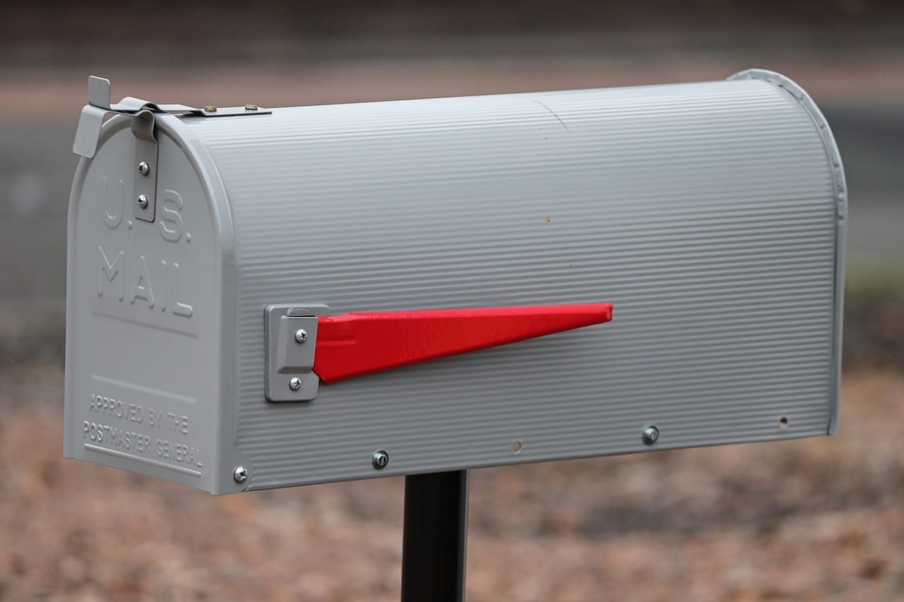gray and red mailbox